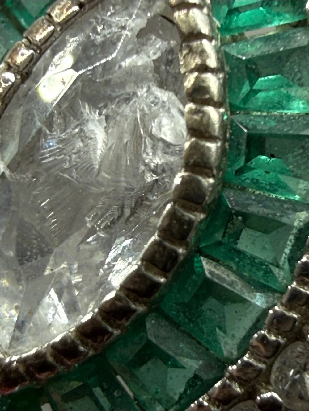 Emerald color Halo Marquise Ring Green & White art deco Statement 925 stamp Sz 5
